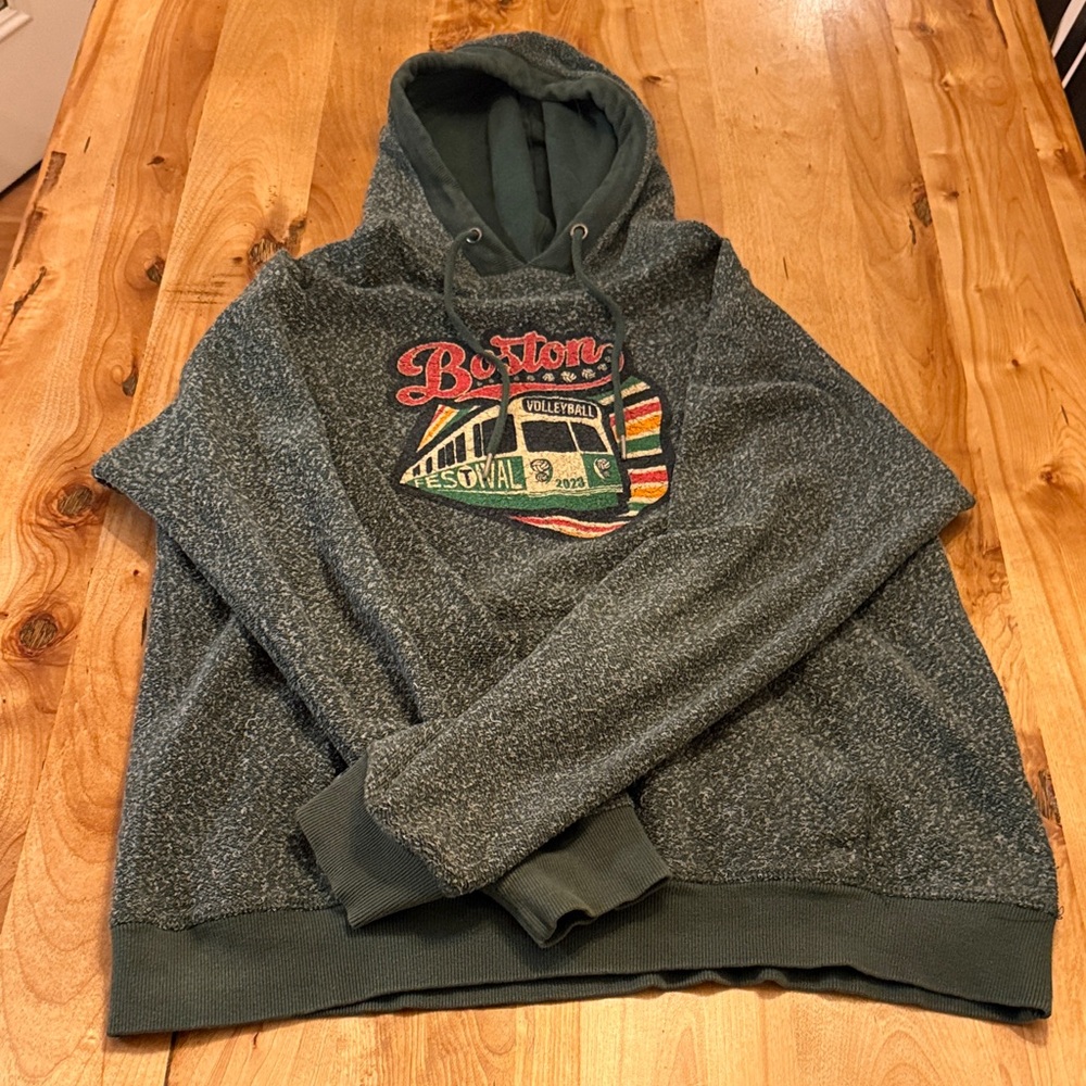 J. America Forest Green Hoodie with Boston Design